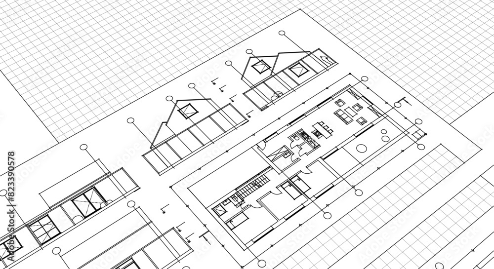 Fototapeta premium house plan sketch project 3d illustration