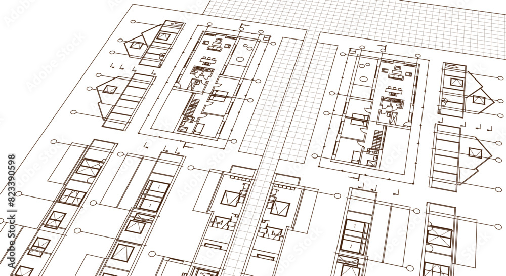 Fototapeta premium house plan sketch project 3d illustration