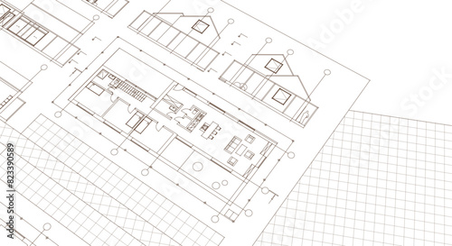 house plan sketch project 3d illustration