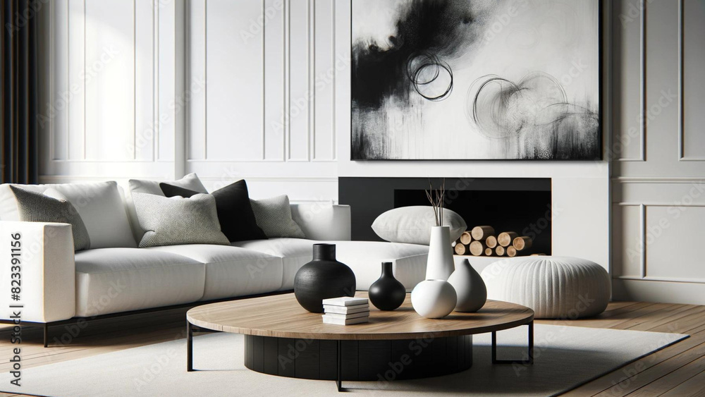Modern Living Room with White Sofa and Abstract Art