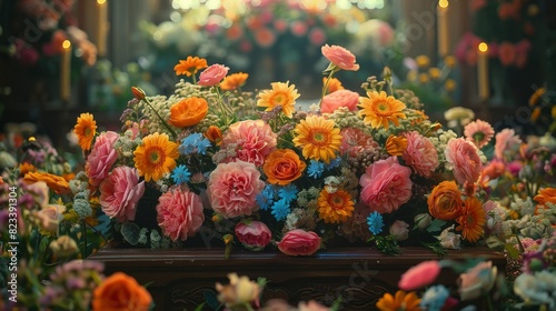 A colorful array of various flowers arranged beautifully with a warm, inviting light hitting it © familymedia