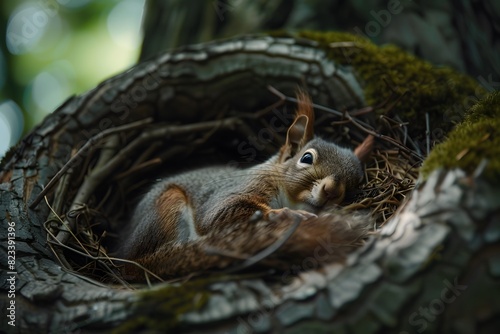 a squirrel is sleeping in the nest