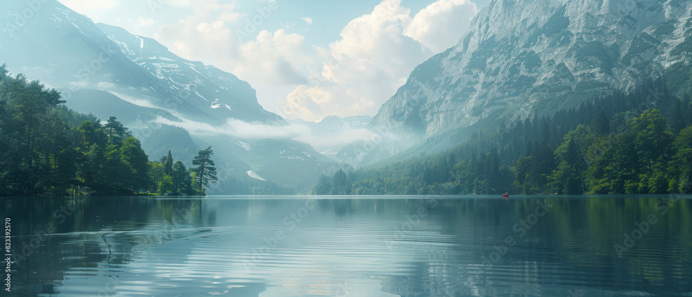 A beautiful mountain range with a lake in the foreground