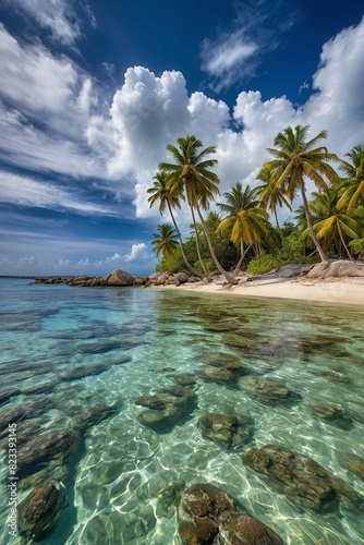 Tropical Paradise with Palm Trees and White Sandy Beaches