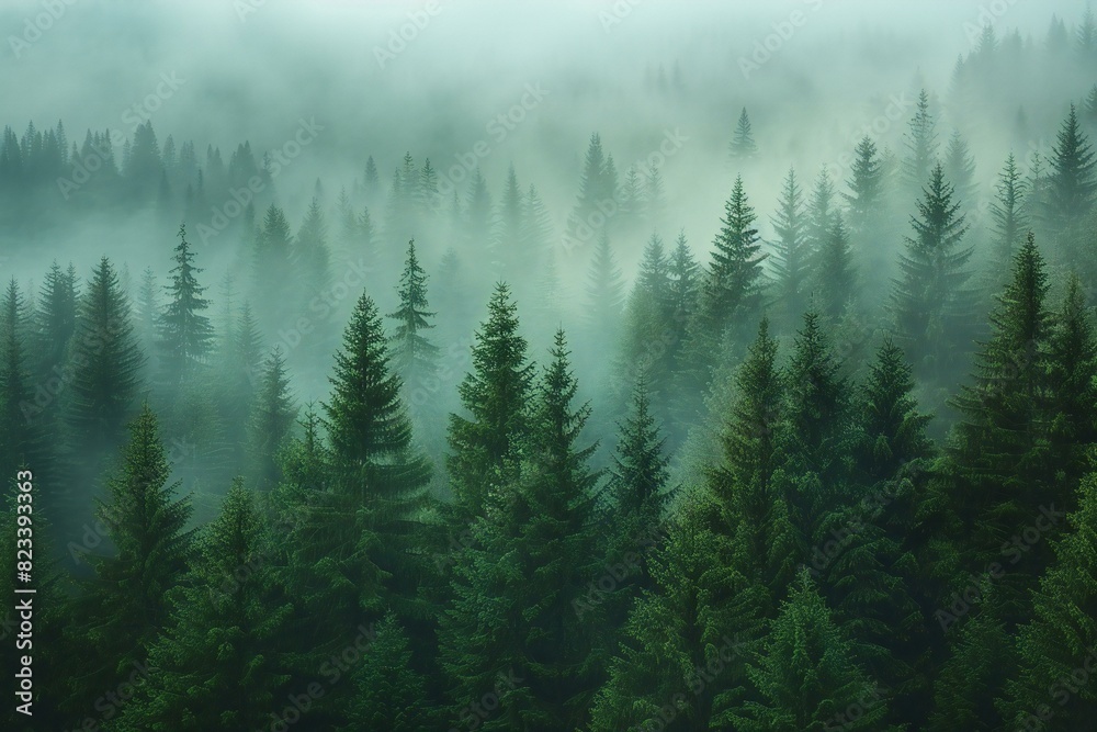 Digital artwork of  forest with many pine trees in the background, high quality, high resolution