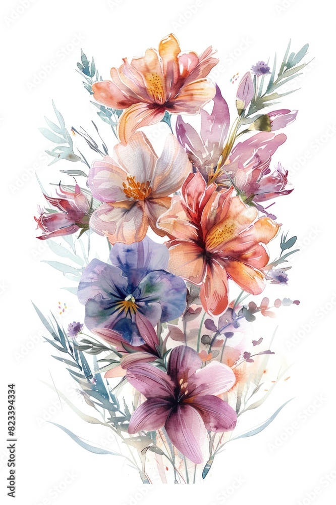 Obraz premium Elegant Watercolor Floral Arrangement in Soft Hues