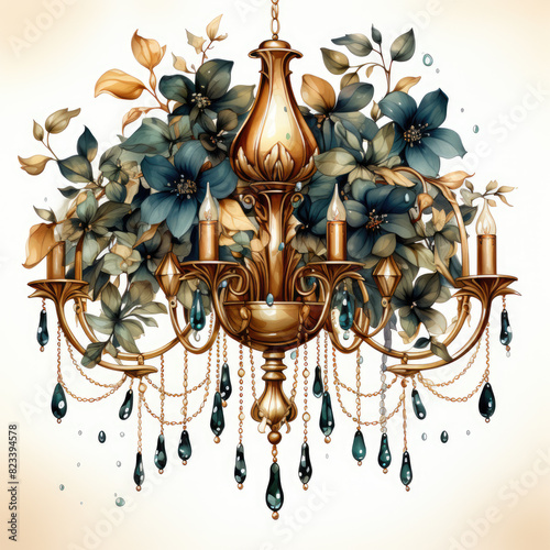 Watercolor Magic Gold Chandelier Sublimation illustration Generative Ai