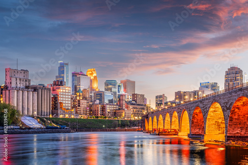 Minneapolis, Minnesota, USA SKyline at Dusk photo