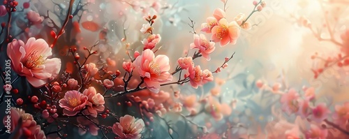 Abstract background with peach blossoms