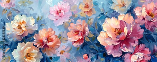Abstract floral pattern with blooming flowers in pastel colors Oil painting style seamless wallpaper design background vector illustration, Isolated on pastel background