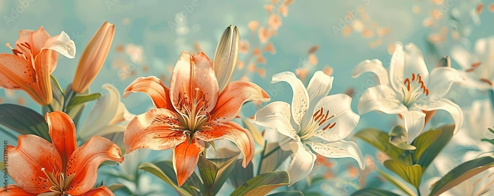 Obraz premium Beautiful vintage illustration of orange and white lilies