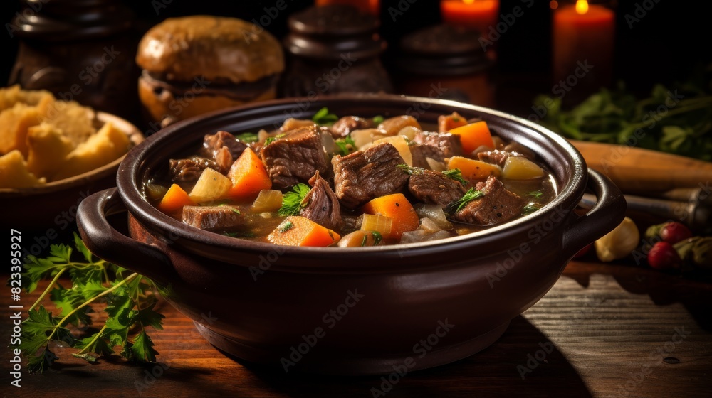 Rich and savory beef stew in a bowl Rich and savory beef stew in a bowl
