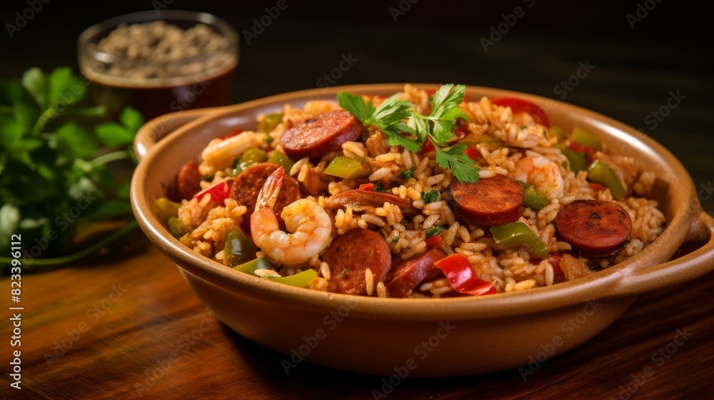Aromatic bowl of spicy jambalaya Aromatic bowl of spicy jambalaya