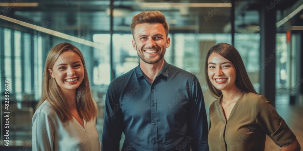 A group of people standing upright next to each other in a gathered formation A group of people standing upright next to each other in a gathered formation