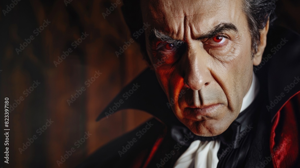 Fototapeta premium Person dressed as vampire with intense gaze
