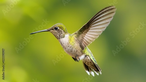 Hummingbird in flight against a golden sunset for nature or wildlife themed designs © Yusif