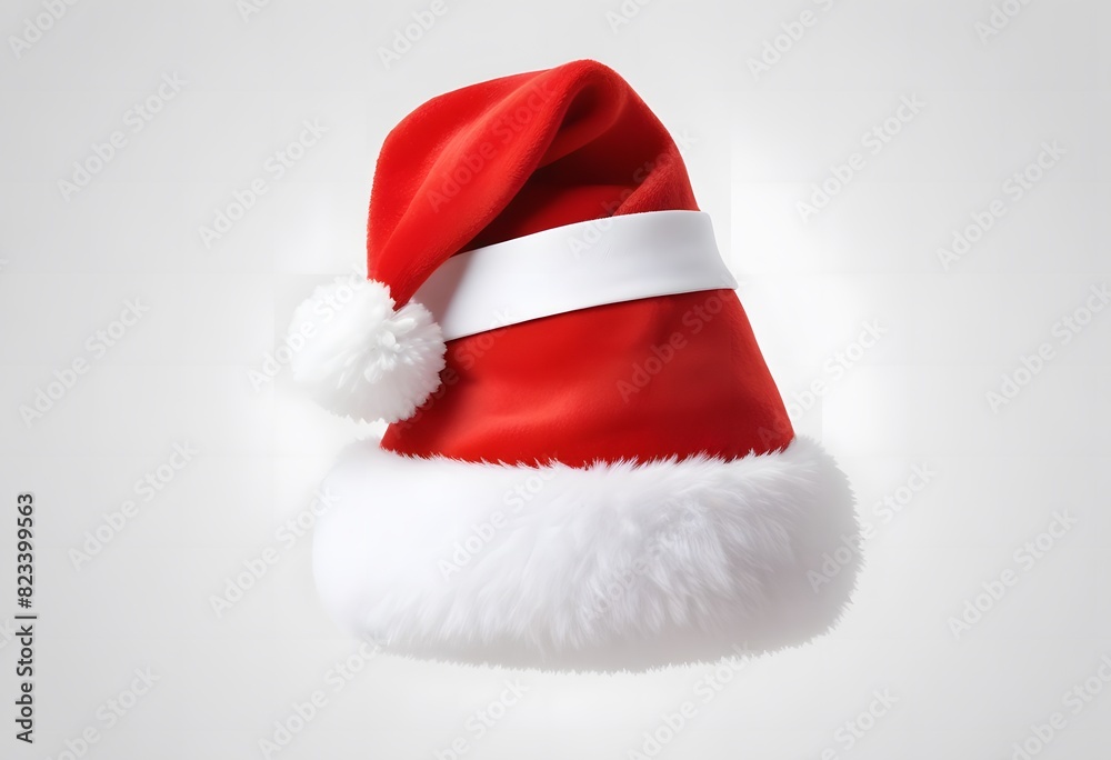 A red Santa hat with a white pompom, Christmas, Holidays, isolated, white background A red Santa hat with a white pompom, Christmas, Holidays, isolated, white background