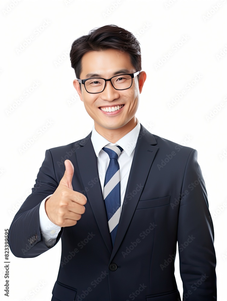 Asian man, company worker in glasses, smiling, standing over white background Asian man, company worker in glasses, smiling, standing over white background