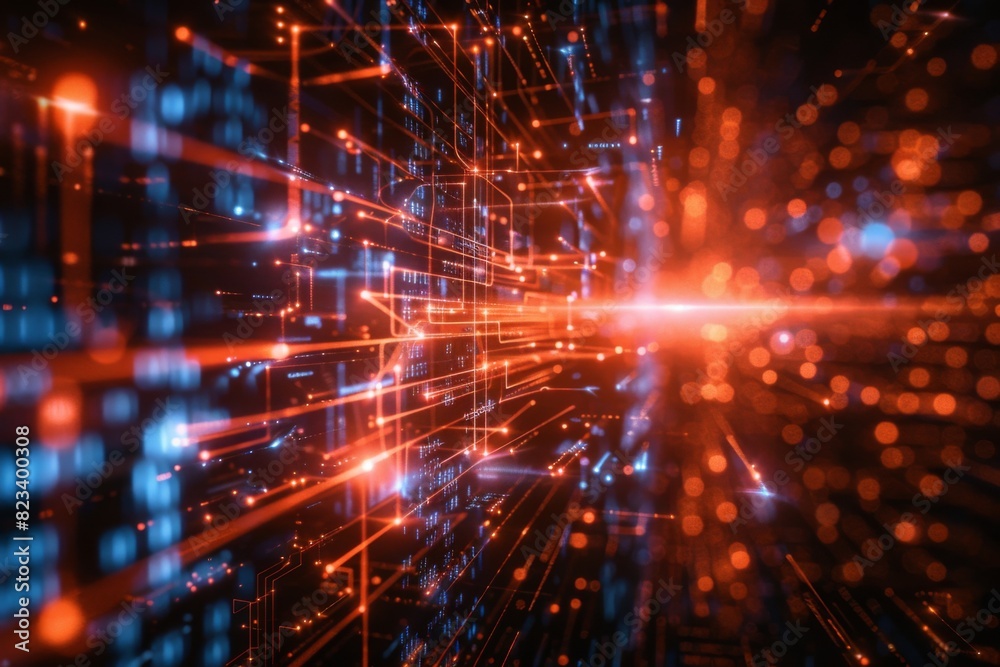 A computer generated image of a glowing orange and blue line of code. The image is abstract and has a futuristic feel to it A computer generated image of a glowing orange and blue line of code. The image is abstract and has a futuristic feel to it