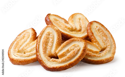 Pile of heart shaped cookies on a white background. Isolated