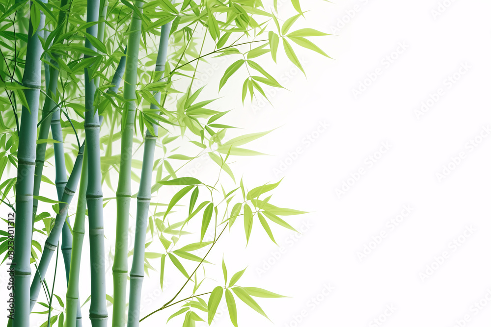 Elegant green bamboo stalks and leaves on a white background Elegant green bamboo stalks and leaves on a white background