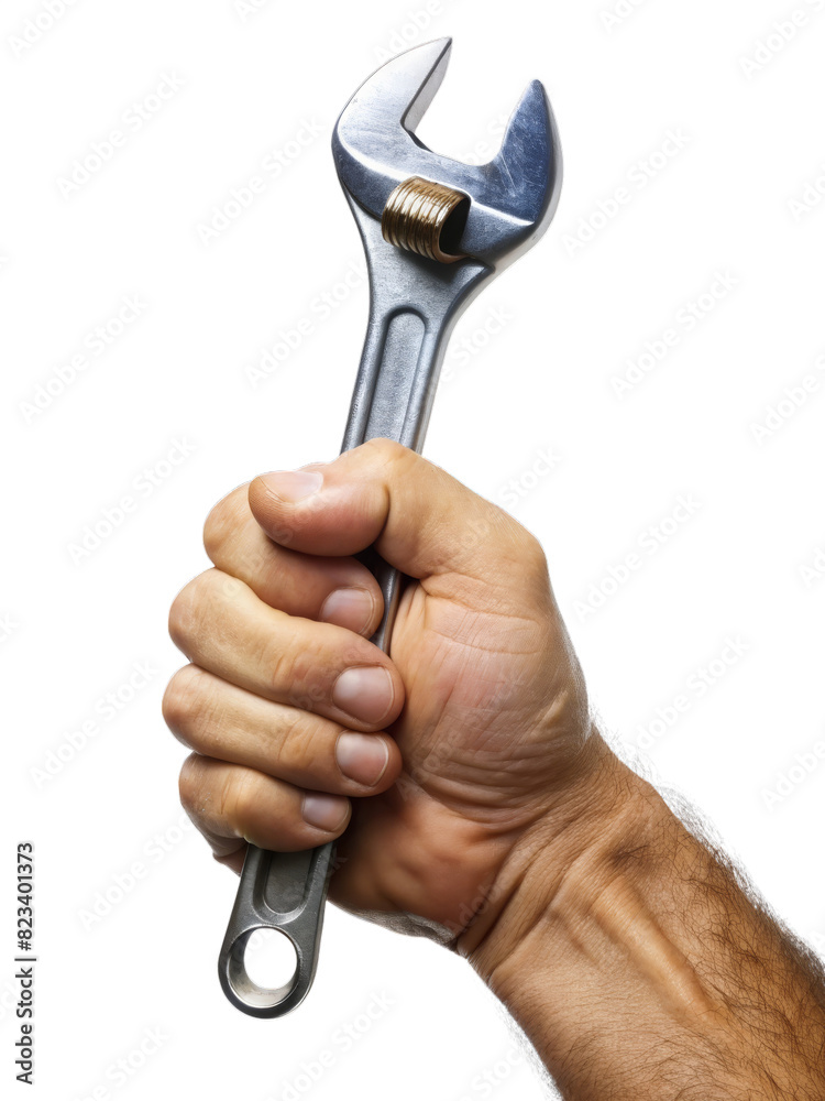hand holding silver wrench