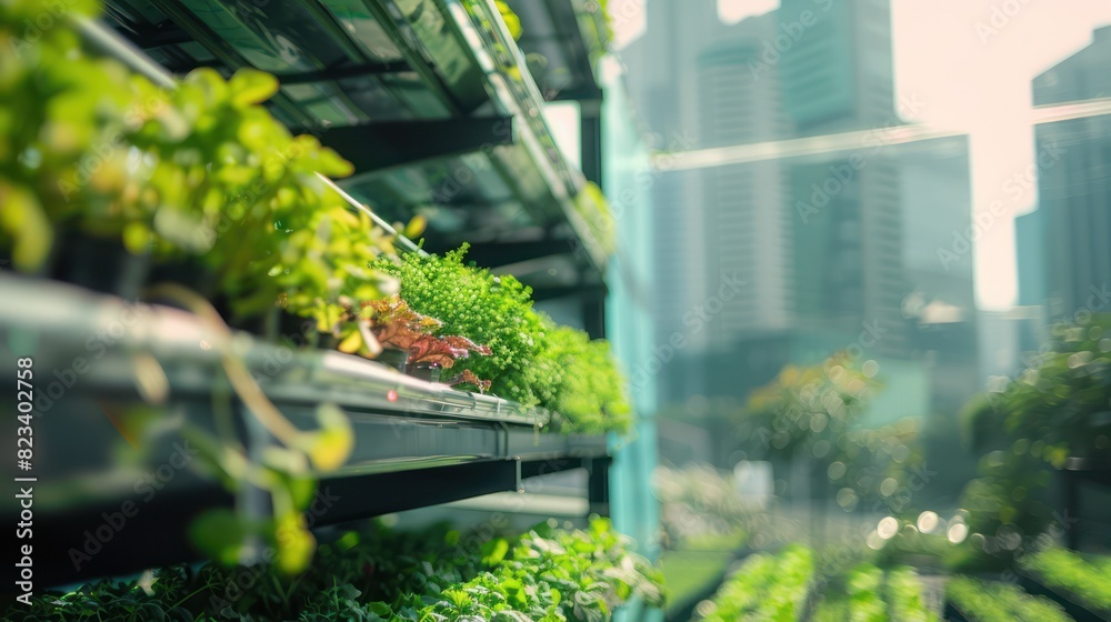 Green spinach vegetable plants on a modern hydroponic farm shelf.