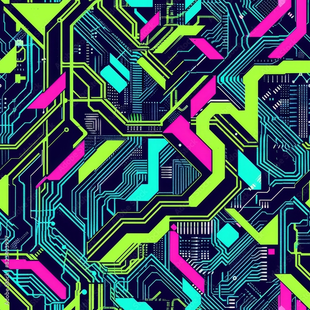 Vibrant Neon Circuit Board Pattern Background Vibrant Neon Circuit Board Pattern Background