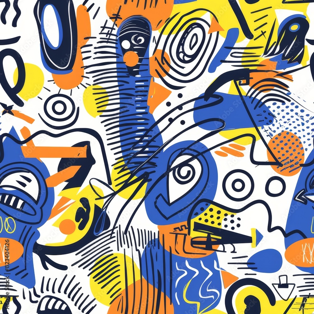 Vibrant Abstract Graffiti Artwork with Dynamic Shapes and Patterns