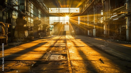 Industrial sunset in an abandoned factory