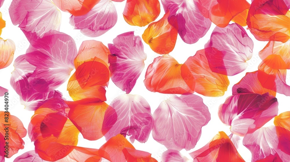 A seamless pattern of eclectic flower petals on a white background SEAMLESS PATTERN