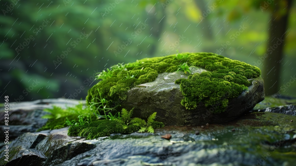 Top of the line CG, surreal photography.Wet moss on stones in a shaded, rainy woodland. beautiful, romantic, and beautiful lighting. Blue sky, ultra-high definition, front view, Nikon photography, Top of the line CG, surreal photography.Wet moss on stones in a shaded, rainy woodland. beautiful, romantic, and beautiful lighting. Blue sky, ultra-high definition, front view, Nikon photography,