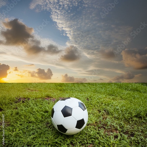 Vue rapprochée d'une pelouse de football dans un stade sous un ciel magnifique © Mohammad Azam