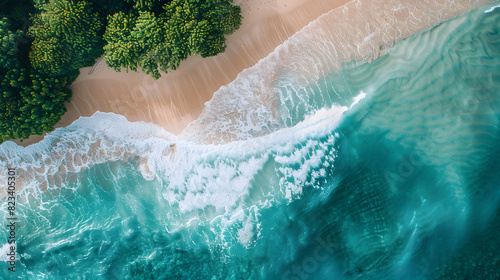 Tropical beach aerial view with lush forest © ALEXSTUDIO
