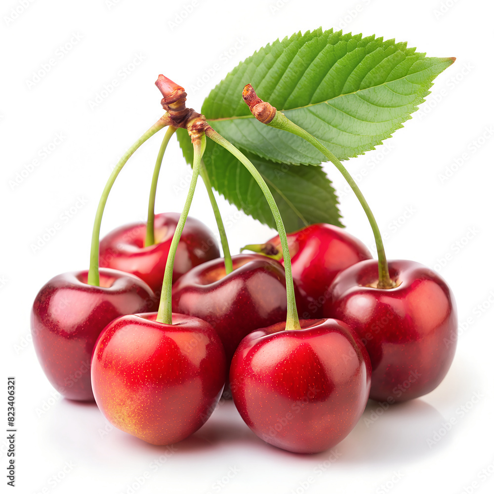 Cherries With Green Leaf Cherries With Green Leaf