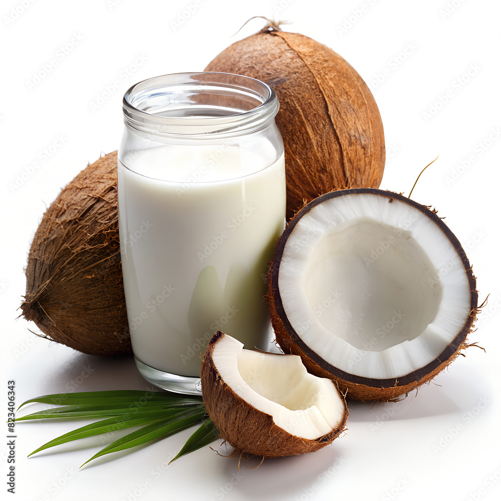 A Glass of Coconut Milk Next to Coconuts