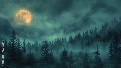 Roaming mistshrouded forests of the Pacific Northwest a solitary wolf howls beneath the light of the full moon its mournful cry echoing through the ancient trees photo