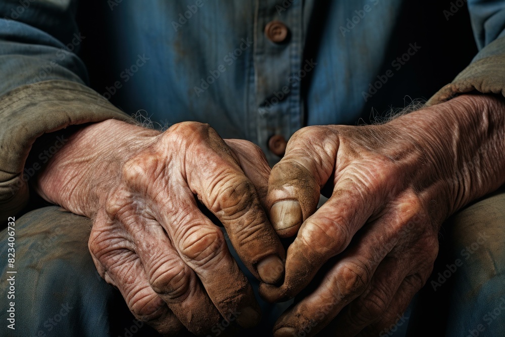 Fototapeta premium Close-up of an elderly person's hands, showing the details of aged skin