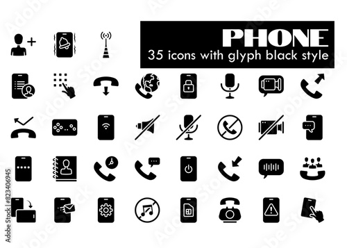 mobile phone technology device solid black style icon set