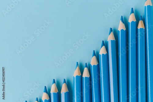 Blue Pencils Forming Upward Trend Graph on Light Blue Background