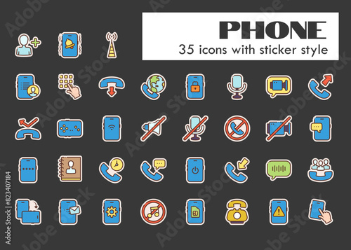 mobile phone technology device sticker style icon set