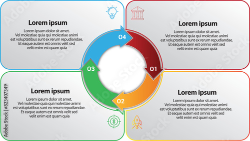 Collection of vector circle chart infographic templates for presentations, advertising, layouts, annual reports. 4 options, steps, parts