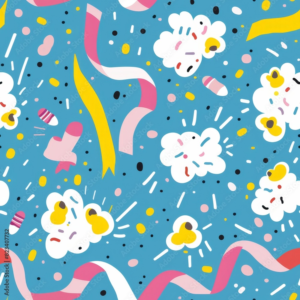 Cheerful Celebration Pattern with Party Streamers and Confetti Cheerful Celebration Pattern with Party Streamers and Confetti