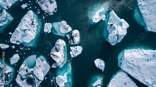 Aerial view of glacial ice floes in icy waters photo