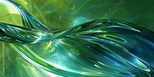 abstract artwork with swirling green and blue lines creating a mesmerizing pattern swoosh forms