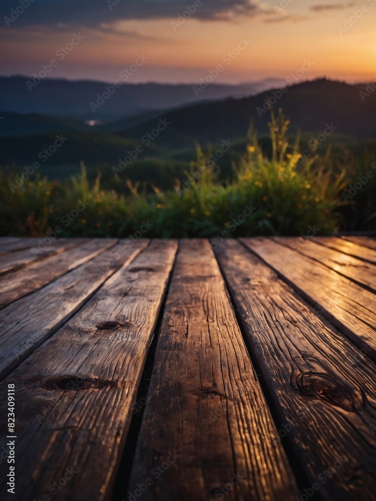Enchanting twilight ambiance on a rustic wooden deck Enchanting twilight ambiance on a rustic wooden deck