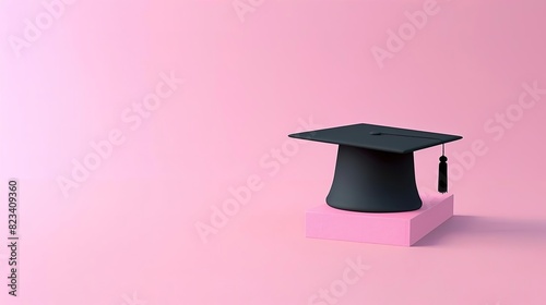 Black graduation cap on a pink background.