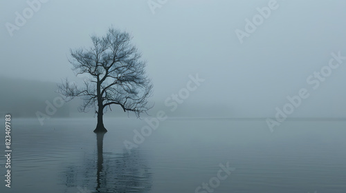 Solitary tree in misty lake © ALEXSTUDIO