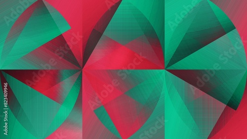 abstract geometric background with red and green gradient and a brushed steel texture