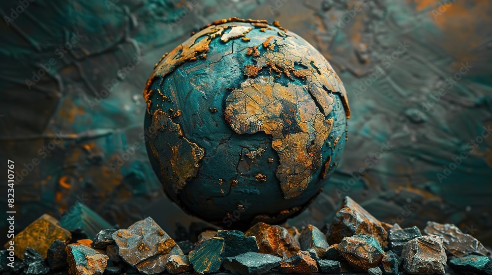 Abstract Earth Globe on Rocks, Environmental Concept